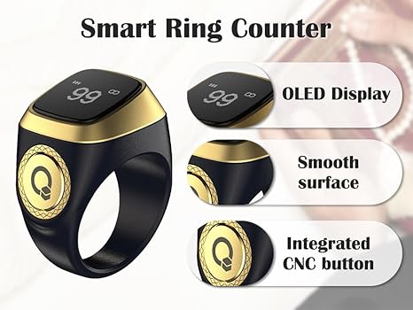 Smart Tasbih Zikr Ring - Digital Electronic Tally Counter for Muslim Islamic Prayer (Random Color)