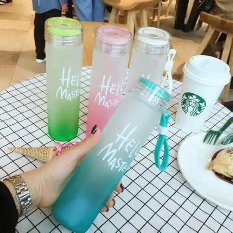 Image of Frosted Glass Water Bottle With Hello Master Decal Logo – 400ml