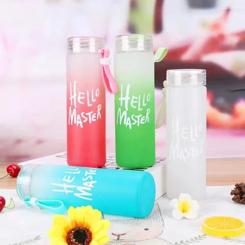 Image of Frosted Glass Water Bottle With Hello Master Decal Logo – 400ml