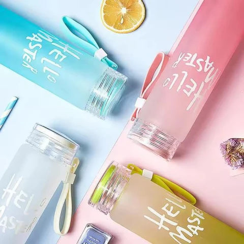 Image of Frosted Glass Water Bottle With Hello Master Decal Logo – 400ml
