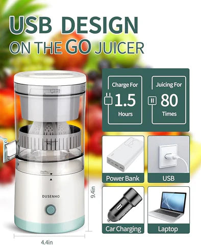 Electric Juicer Rechargeable - Citrus Machines with USB and Cleaning Brush Portable for Orange, Lemon, Grapefruit