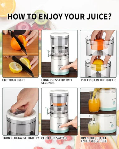 Electric Juicer Rechargeable - Citrus Machines with USB and Cleaning Brush Portable for Orange, Lemon, Grapefruit
