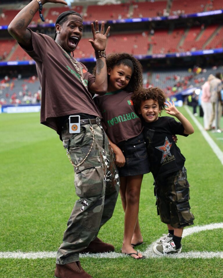 Travis Scott Attends FIFA World Cup Match in Houston with Stormi and Aire