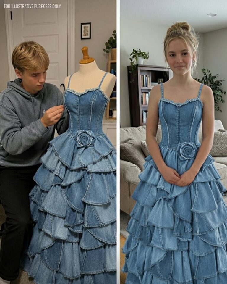 My Stepmom Refused to Give Me Money for a Prom Dress – My Brother Sewed One from Our Late Mom’s Jeans Collection, and What Happened Next Made Her Jaw Drop